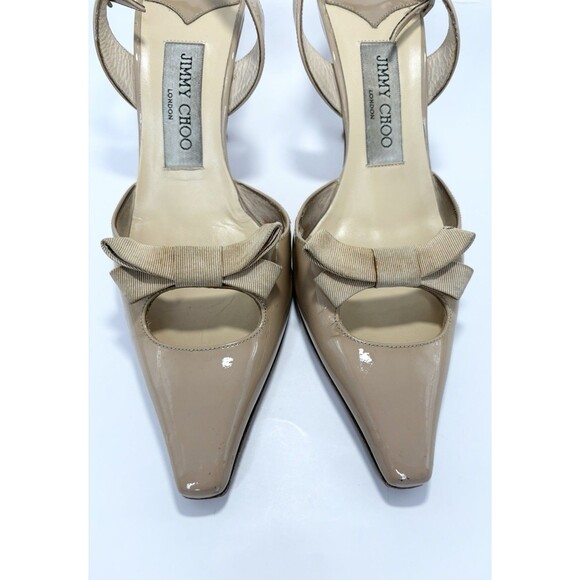 Jimmy Choo Nude Slingback Pumps w/ Ribbon Detail Patent Leather Sz EU 36.5 6.5 - Picture 5 of 14